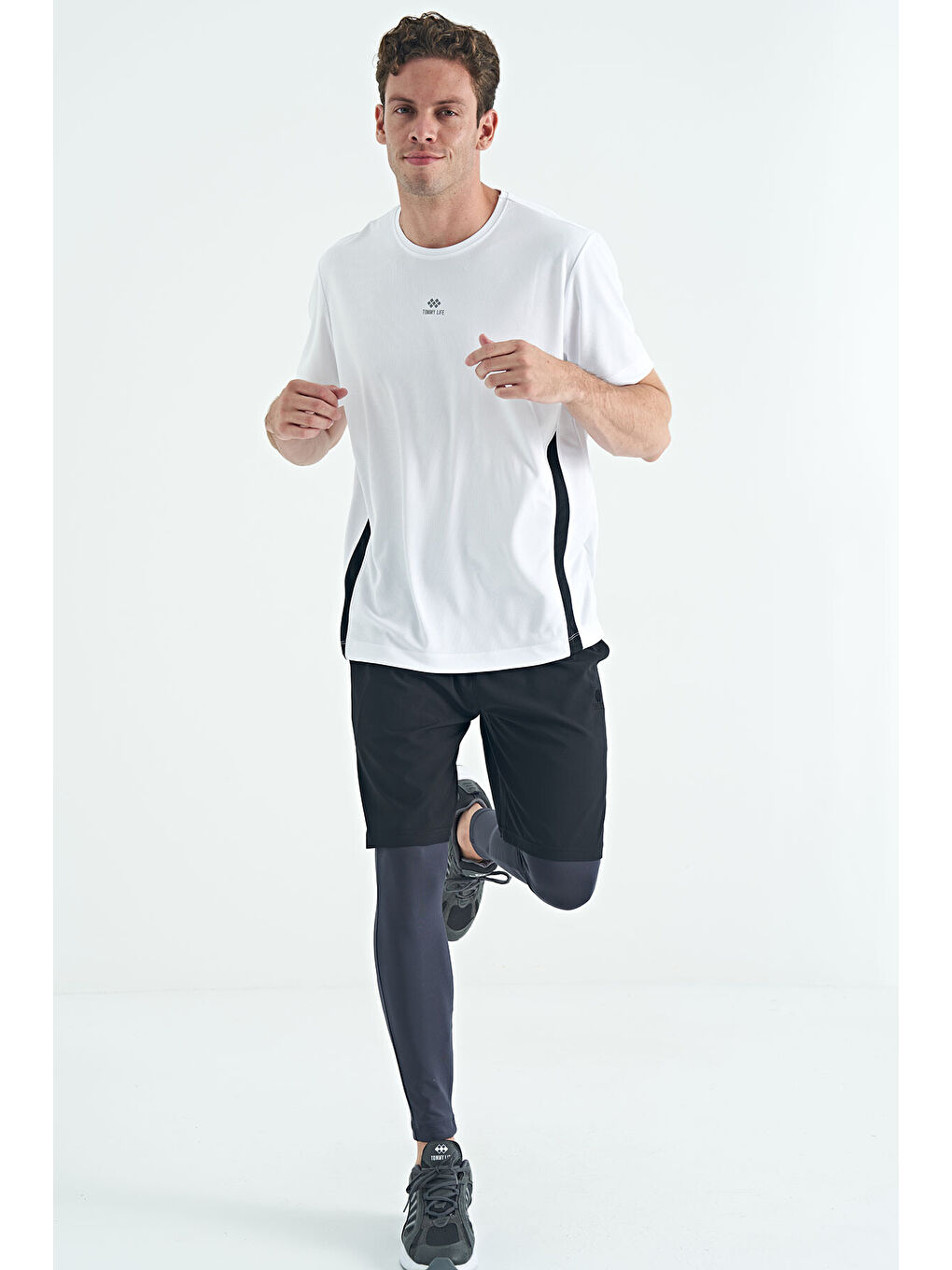 Antrasit Logo Baskılı Yüksel Bel Slim Fit Aktif Spor Erkek Tayt - 84989-1