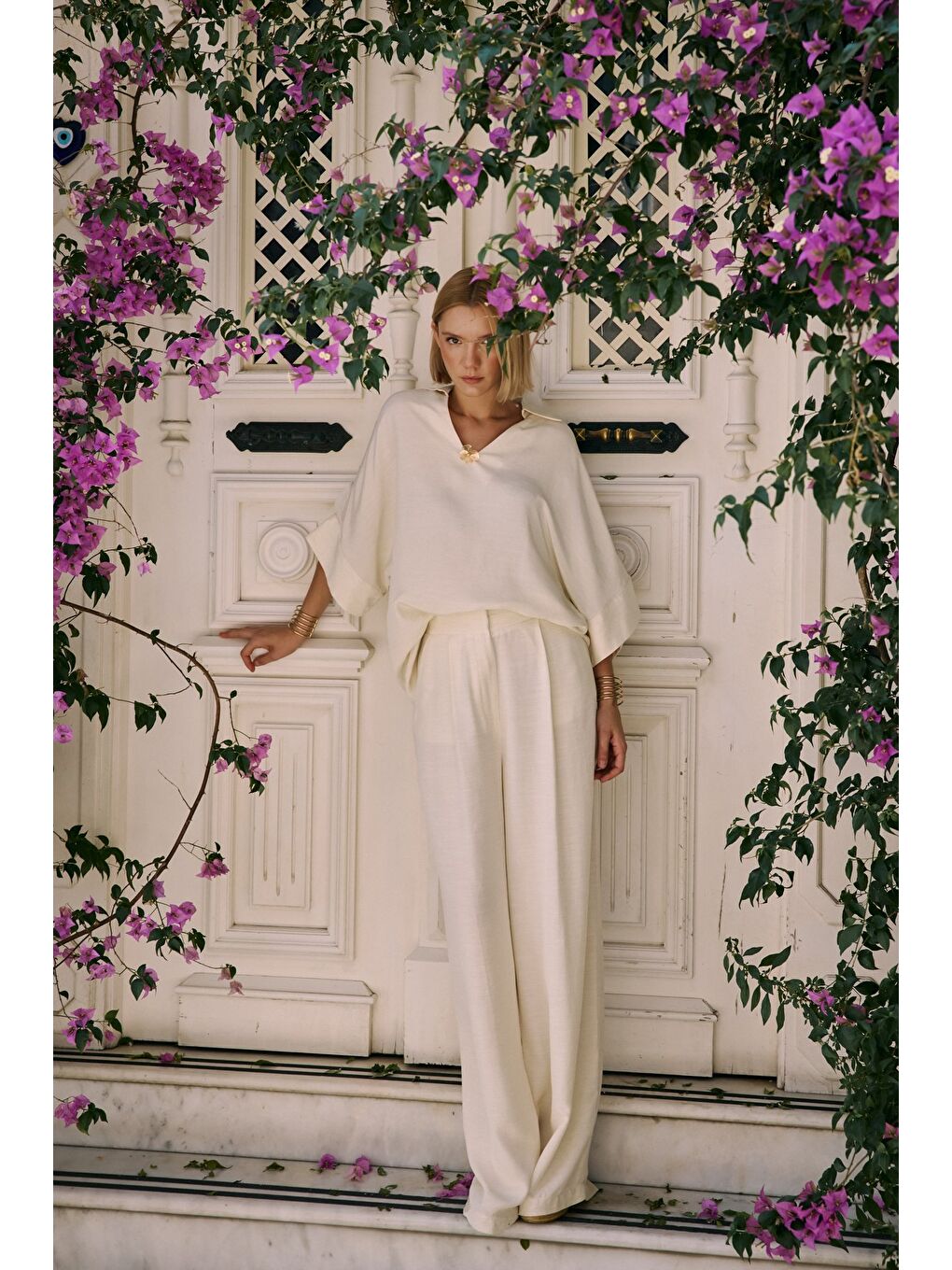 Bej Keten Karışımlı Pantolon - Taş-1