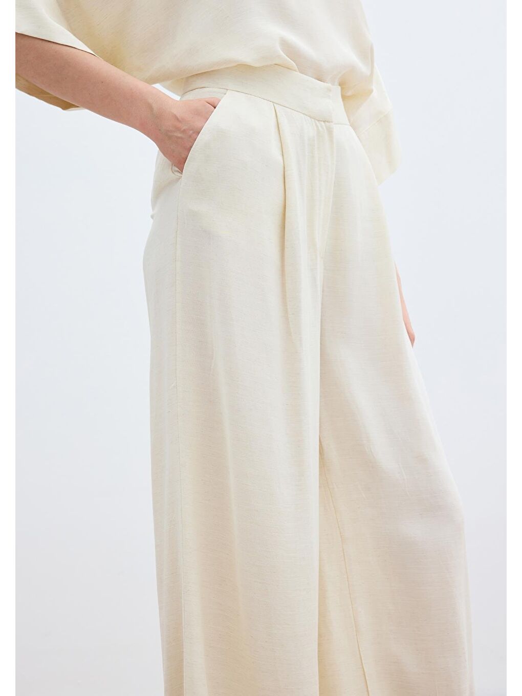 Bej Keten Karışımlı Pantolon - Taş-6