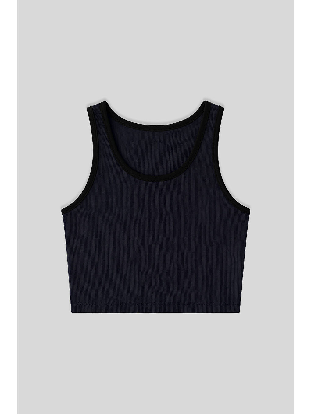 Lacivert Basic Sıfır Kol Dar Kalıp U Yaka Kadın Crop Top Atlet - 97162