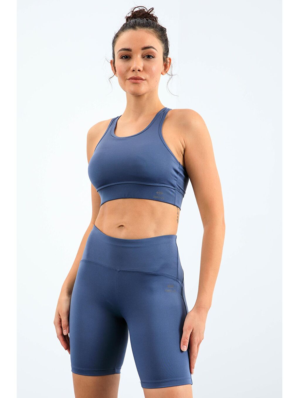 Petrol Yüksek Bel Toparlayıcı Slim Fit Büstiyer Biker Kadın Tayt Takım - 95303