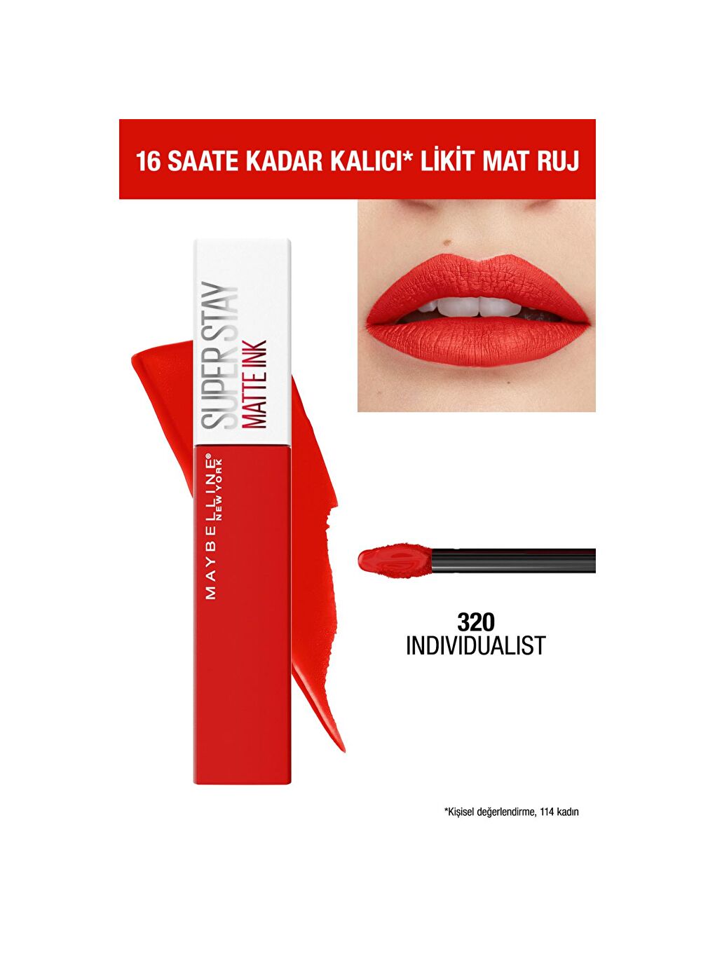 MAYBELLINE NEWYORK Kırmızı Super Stay Matte Ink Likit Mat Ruj - 320 Individualist (Kırmızı) - 5