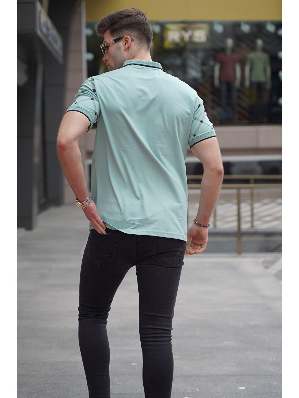Mint Yeşili Düğmeli Polo Yaka Erkek Tişört 5867-1
