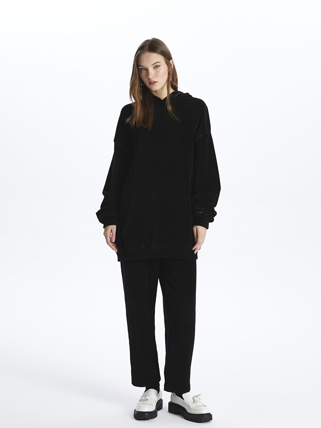 Las Vegas - Kadife Oversize Pantolon - Siyah Renk-1