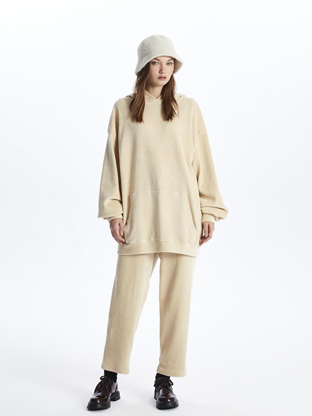 Las Vegas - Kadife Oversize Pantolon - Ekru Renk