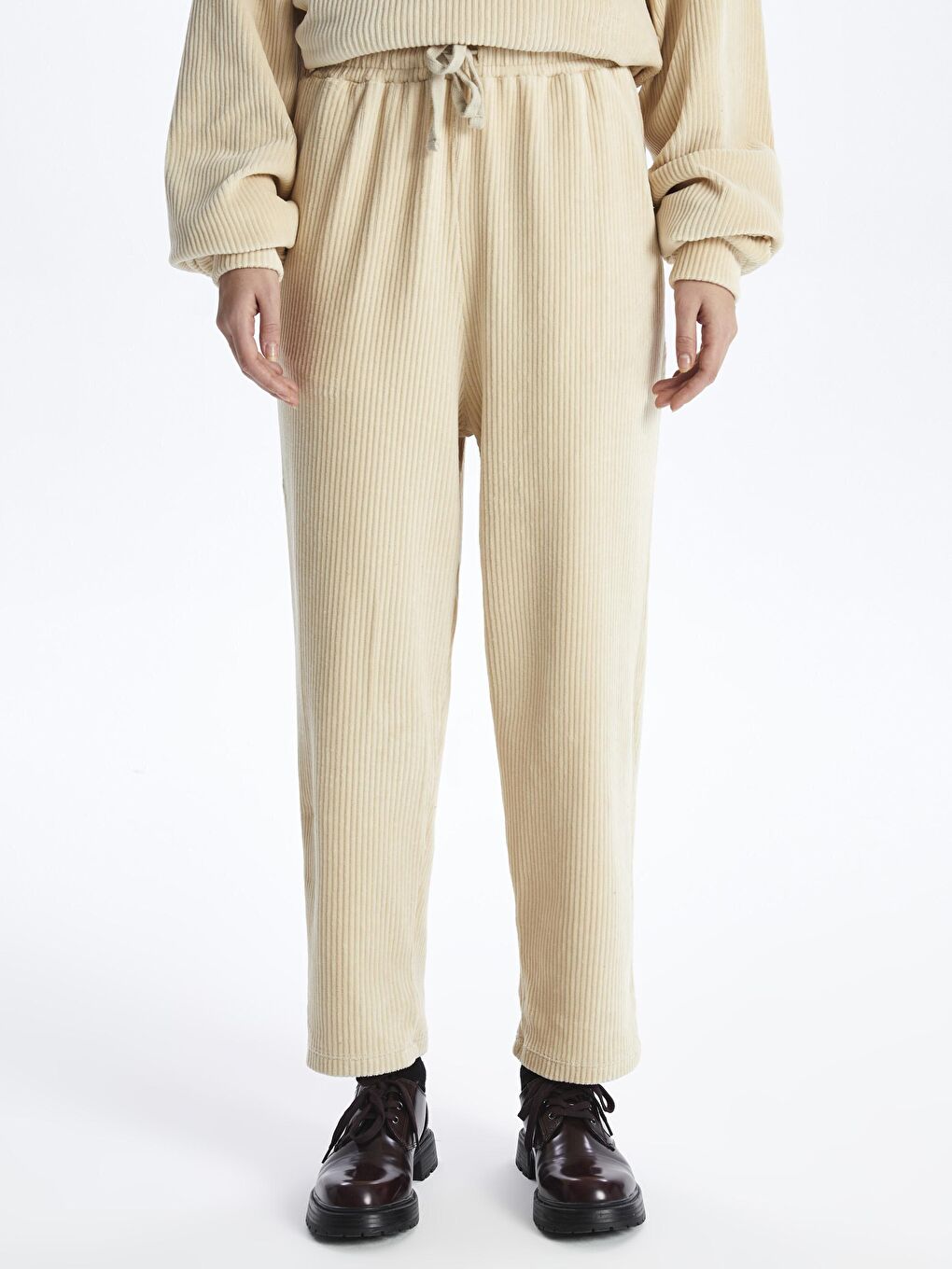 Las Vegas - Kadife Oversize Pantolon - Ekru Renk-2