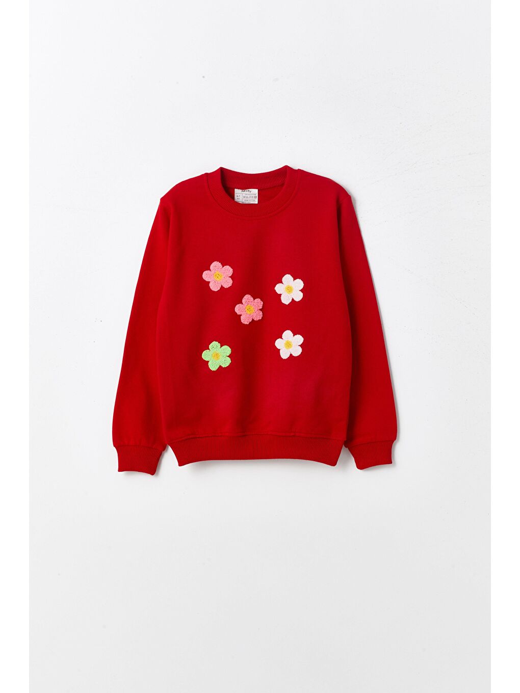 Kırmızı Çiçek Desenli Kız Çocuk Sweatshirt