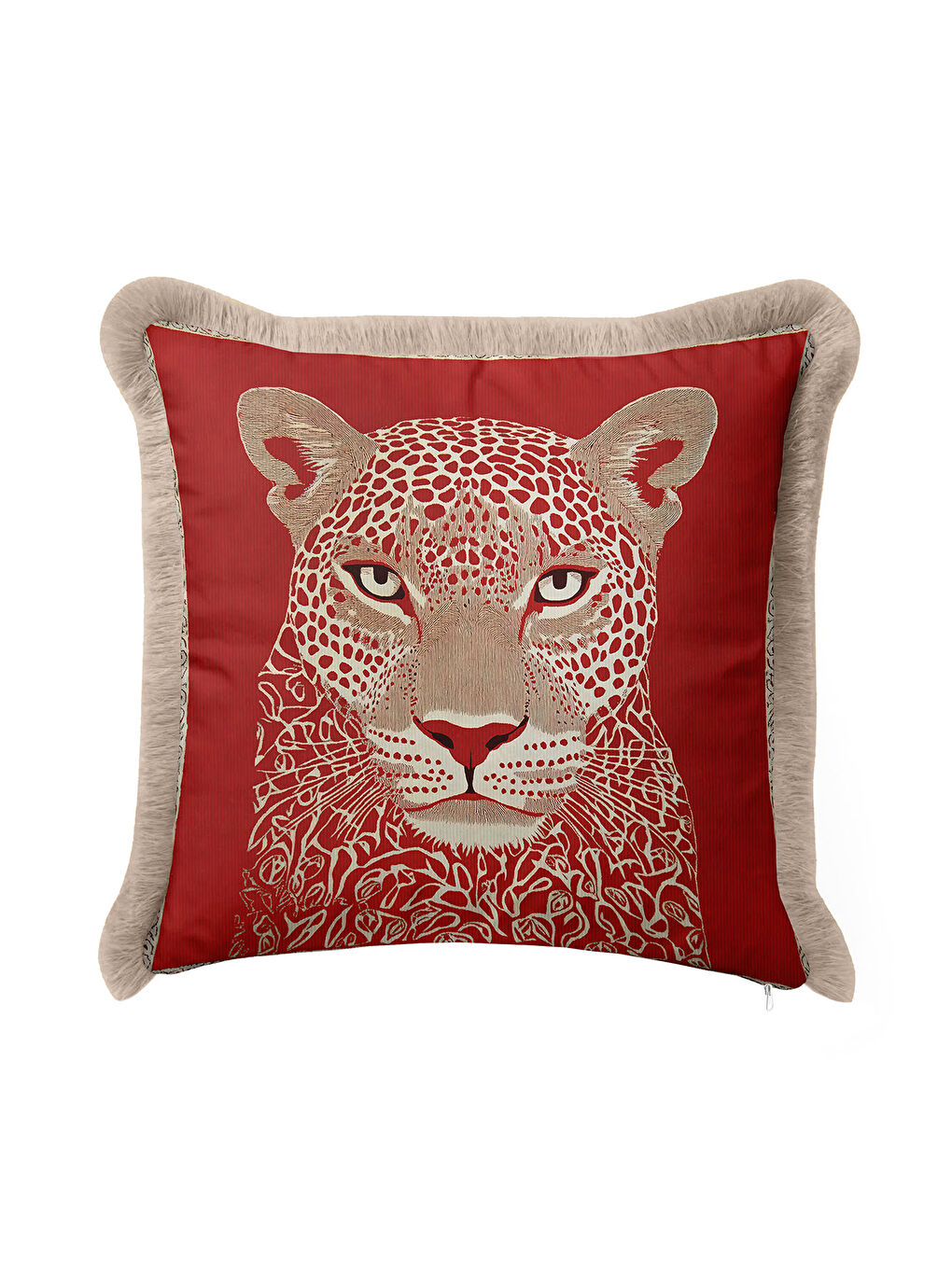 Karışık Vahşi Parıltı Saçaklı Yastık Kılıfı - Asil Leopar Bohem Kırmızı Altın Renkli Püsküllü Kırlent Kılıfı-1