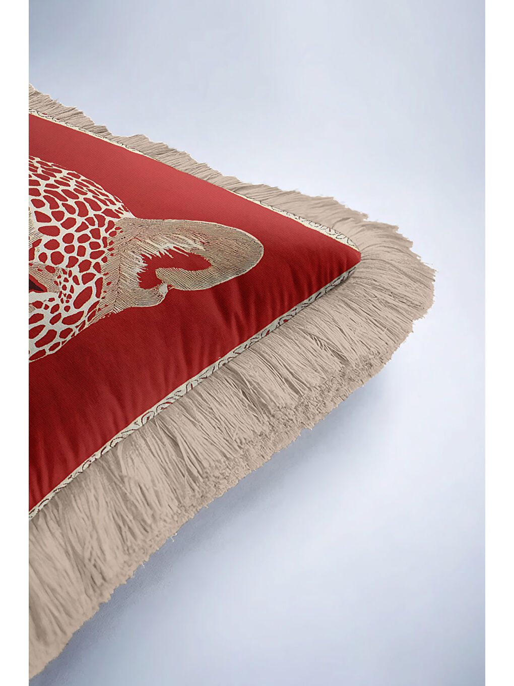 Karışık Vahşi Parıltı Saçaklı Yastık Kılıfı - Asil Leopar Bohem Kırmızı Altın Renkli Püsküllü Kırlent Kılıfı-6