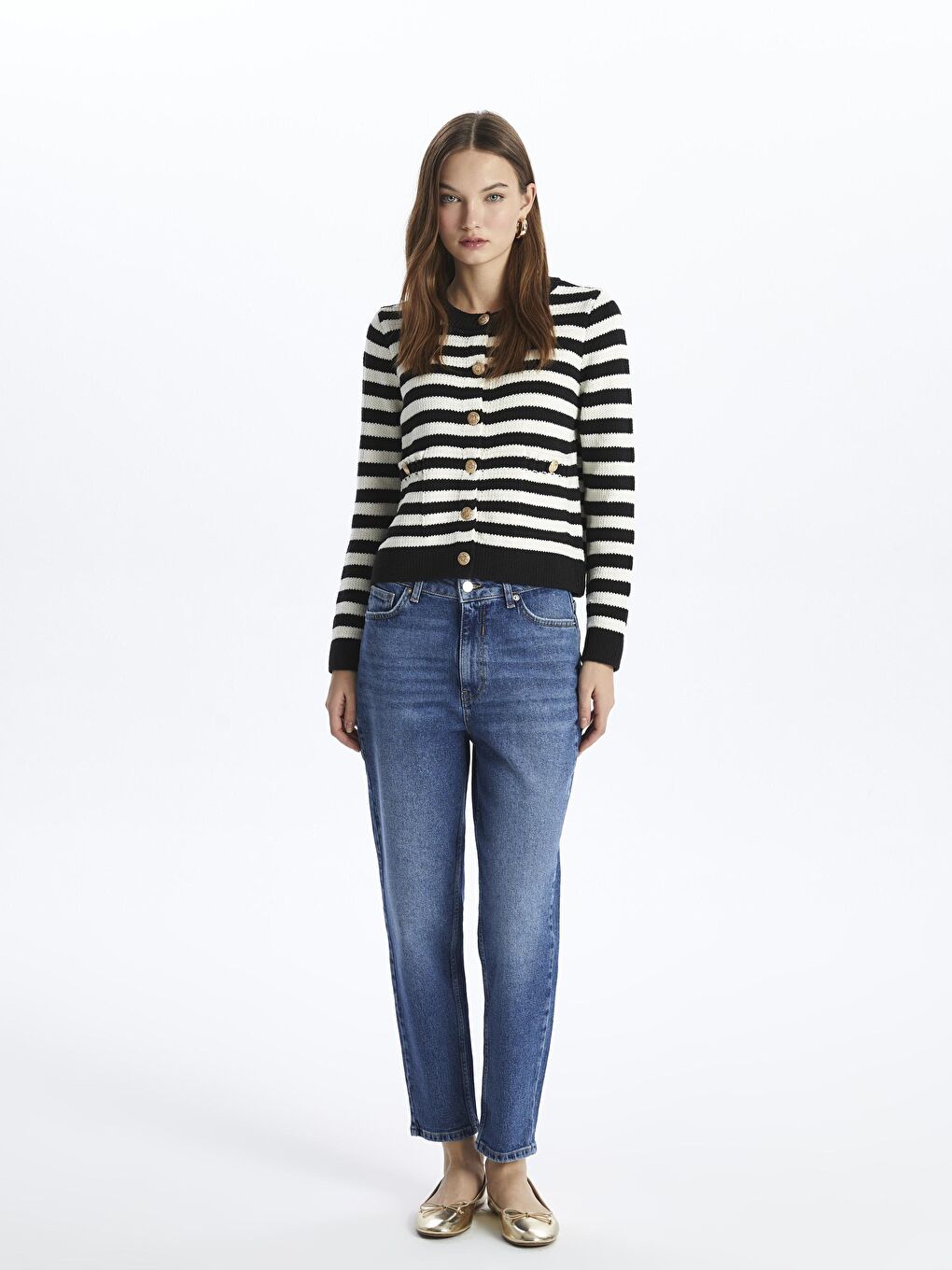 İndigo Paris - Mom Jeans Denim Pantolon - Mid-Dark Renk