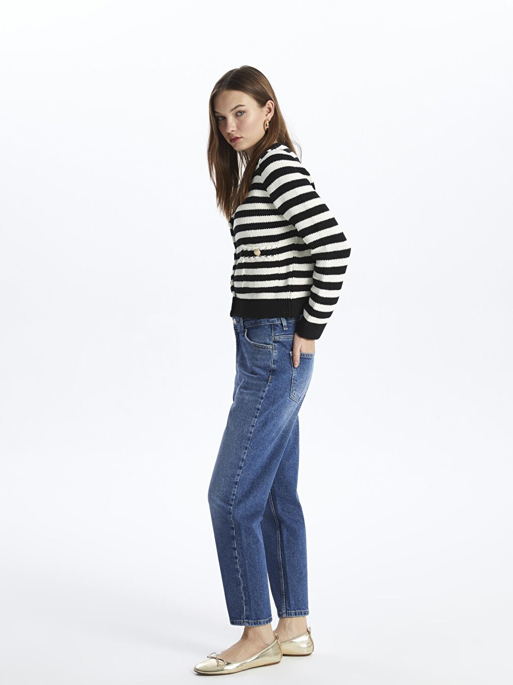 İndigo Paris - Mom Jeans Denim Pantolon - Mid-Dark Renk-1