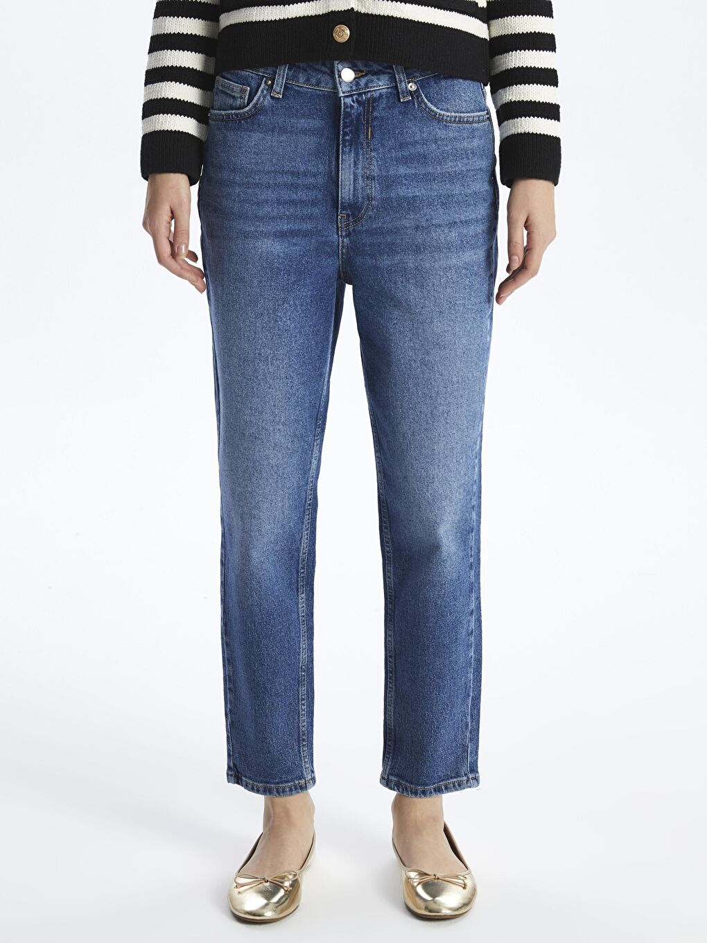 İndigo Paris - Mom Jeans Denim Pantolon - Mid-Dark Renk-2