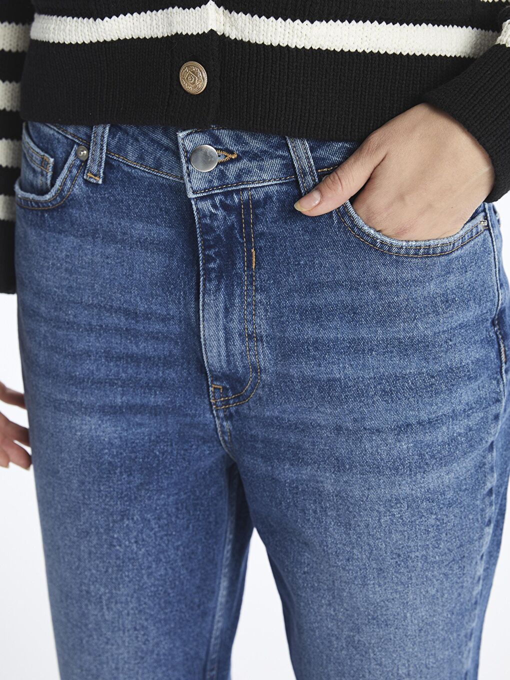 İndigo Paris - Mom Jeans Denim Pantolon - Mid-Dark Renk-3
