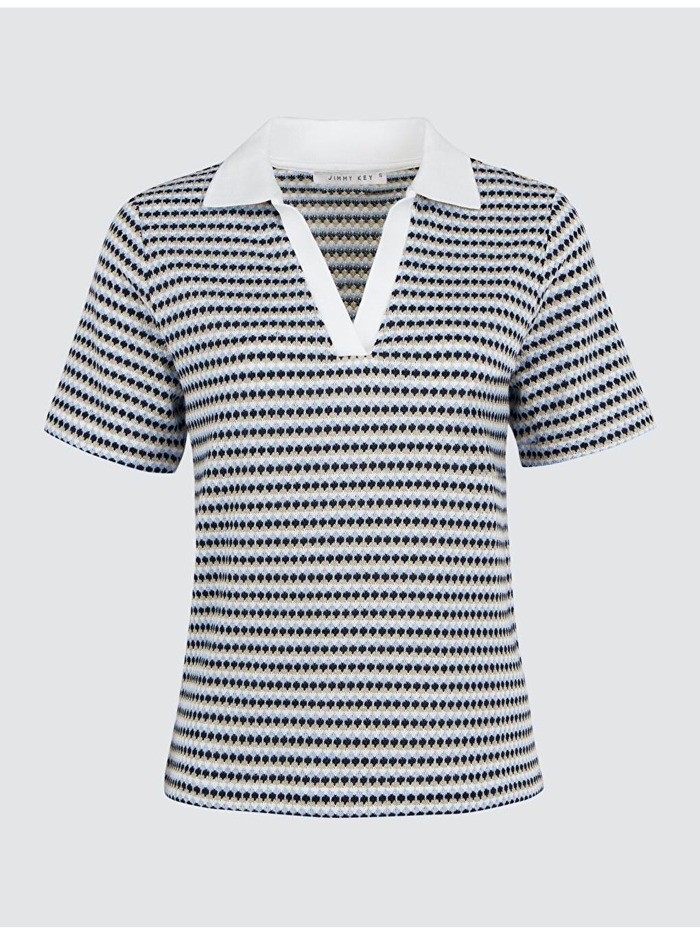 Mavi Polo Yaka Kısa Kollu Örme Tişört-6