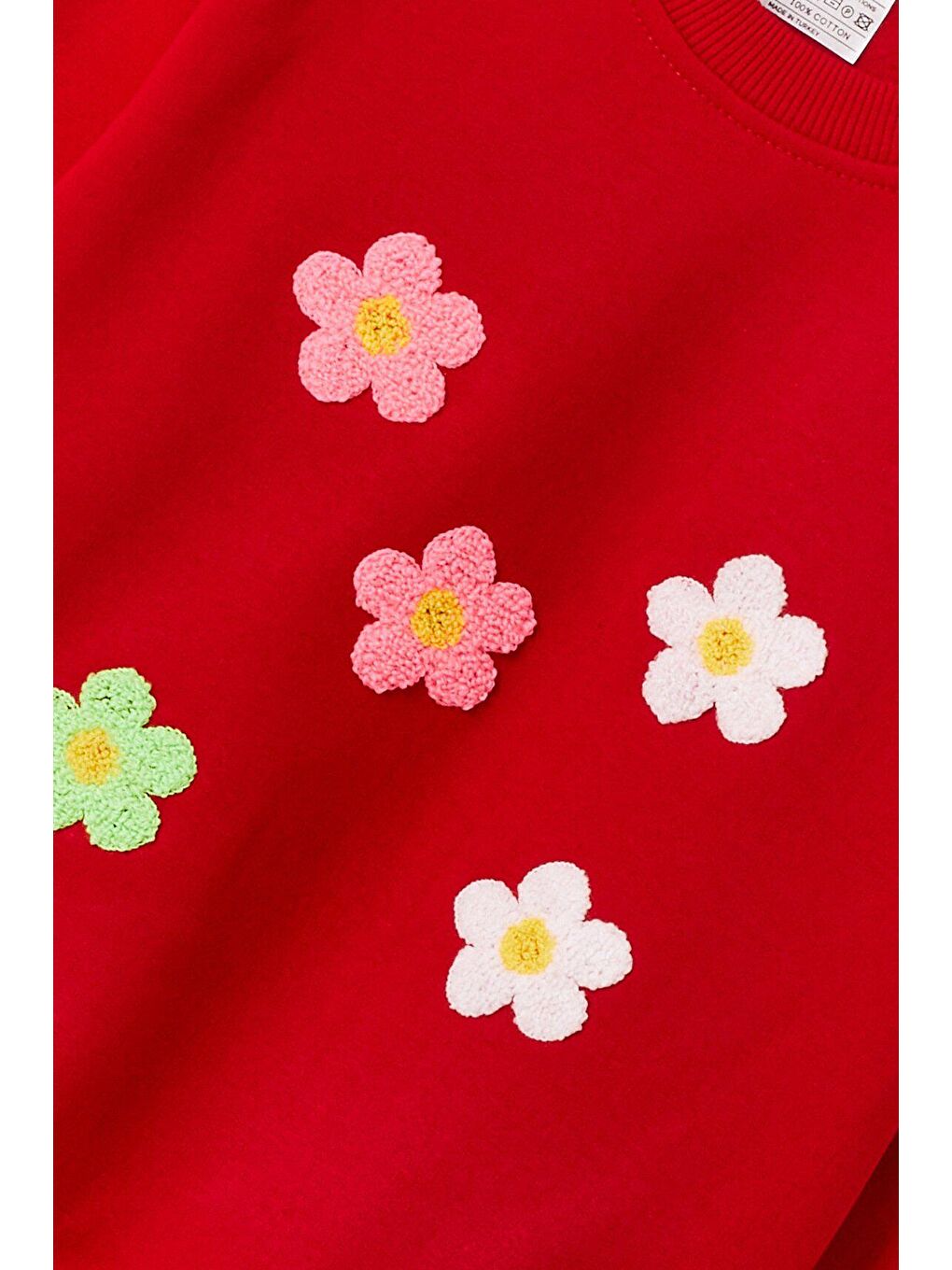 Kırmızı Çiçek Desenli Kız Çocuk Sweatshirt-2