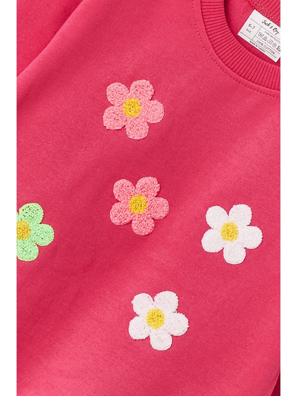 Pembe Çiçek Desenli Kız Çocuk Sweatshirt-2