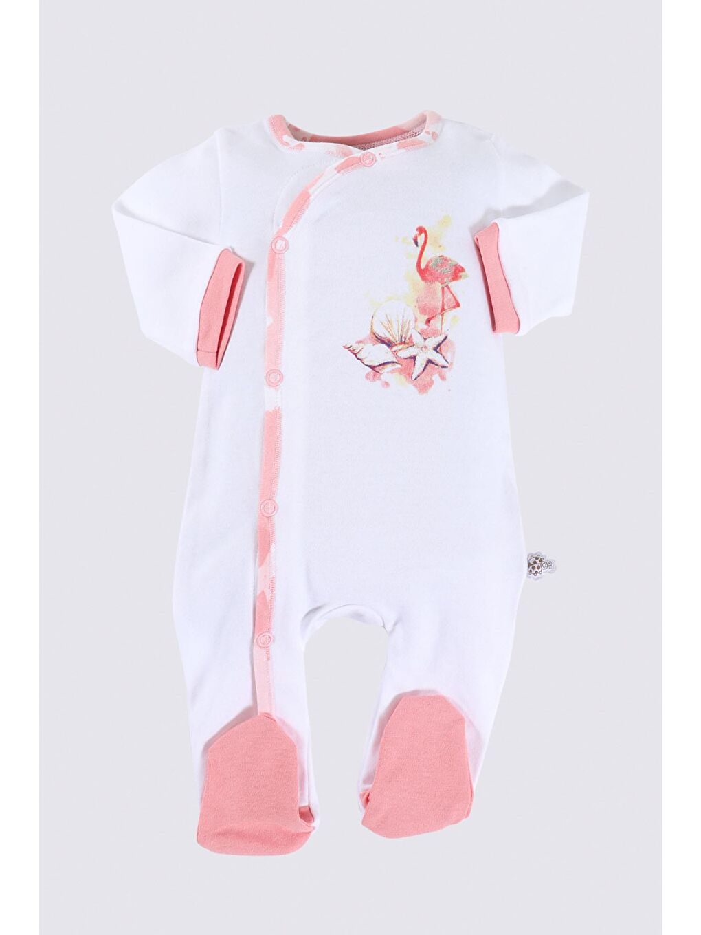 Rosa Bebek Tulumu %100 Organik Pamuk Penye Baskılı Beyaz