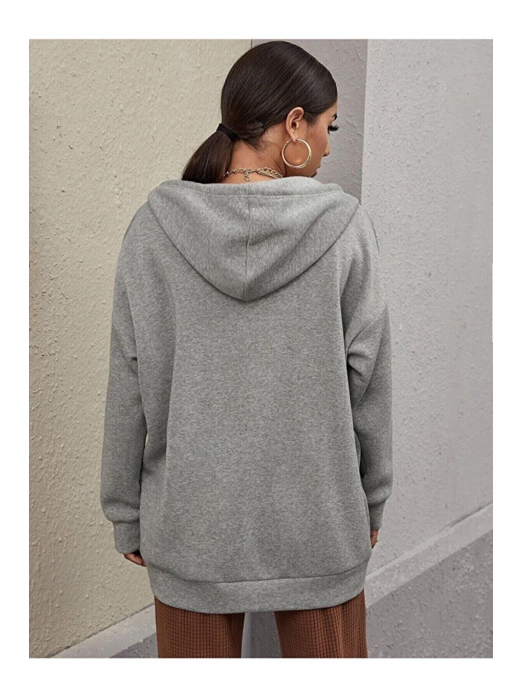 Kadın Gri Üç Iplik Fermuarlı Sweatshirt-4