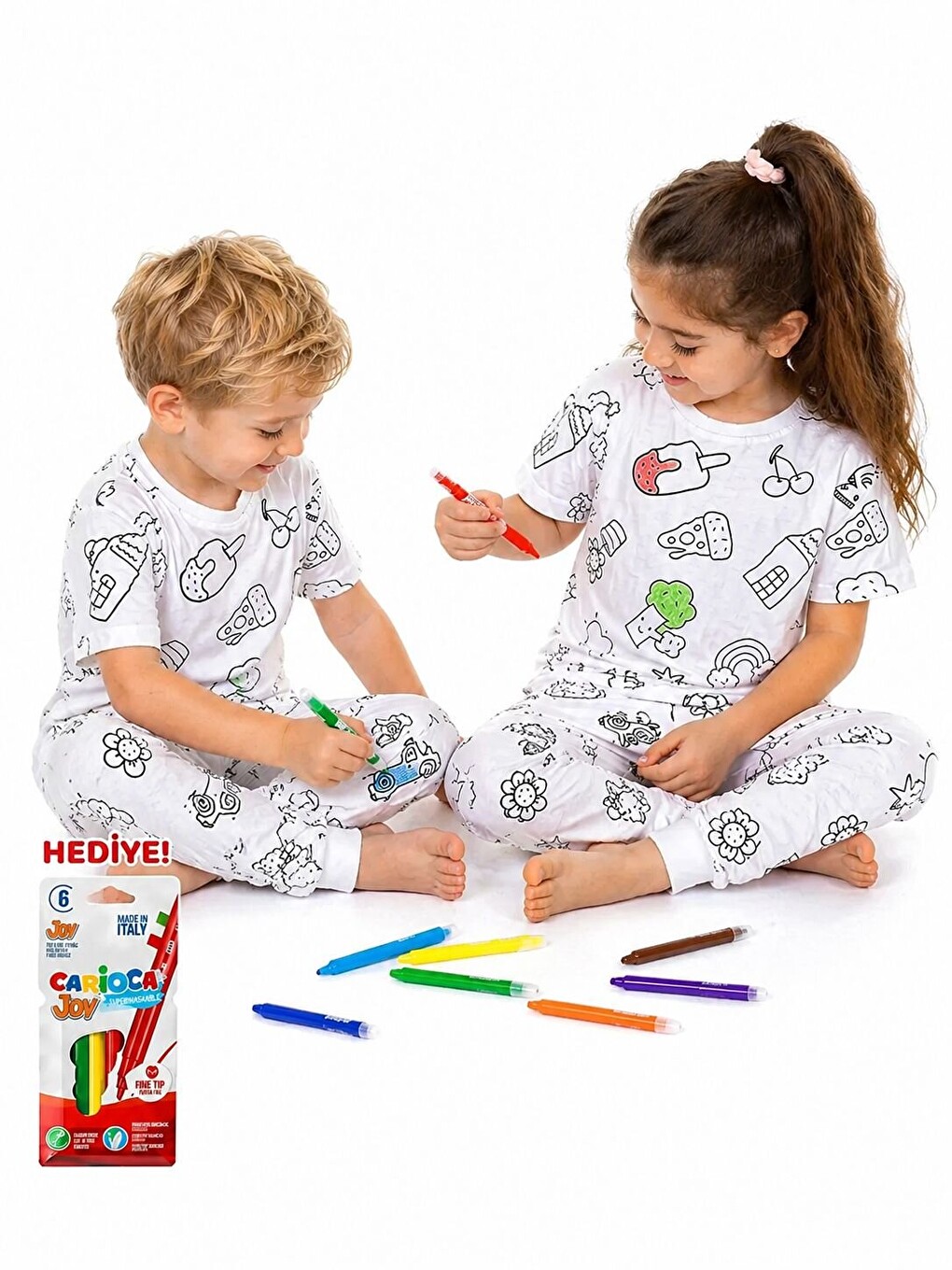Beyaz Figürlü Boyanabilir Pijama Takımı 41319