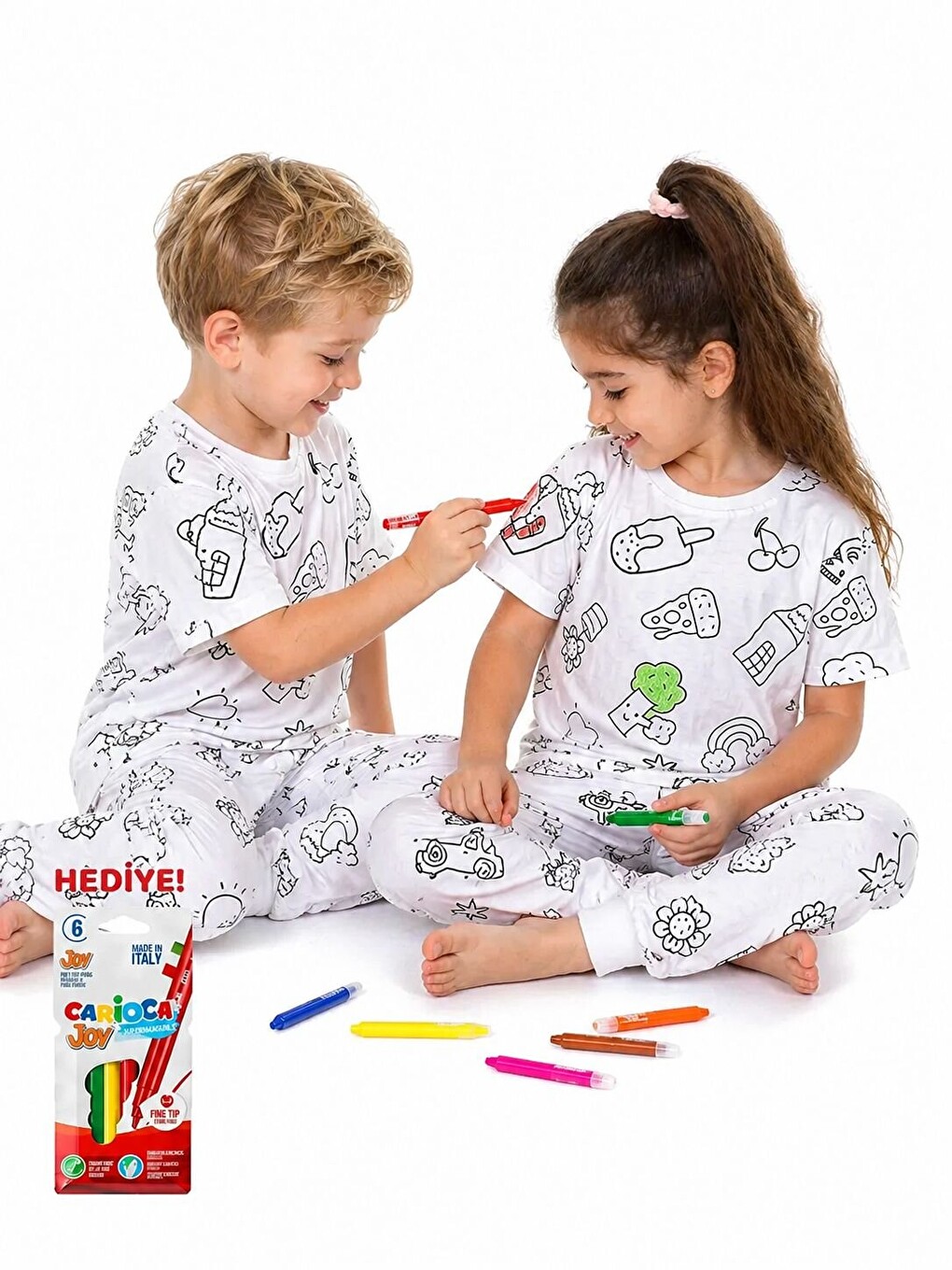 Beyaz Figürlü Boyanabilir Pijama Takımı 41319-1