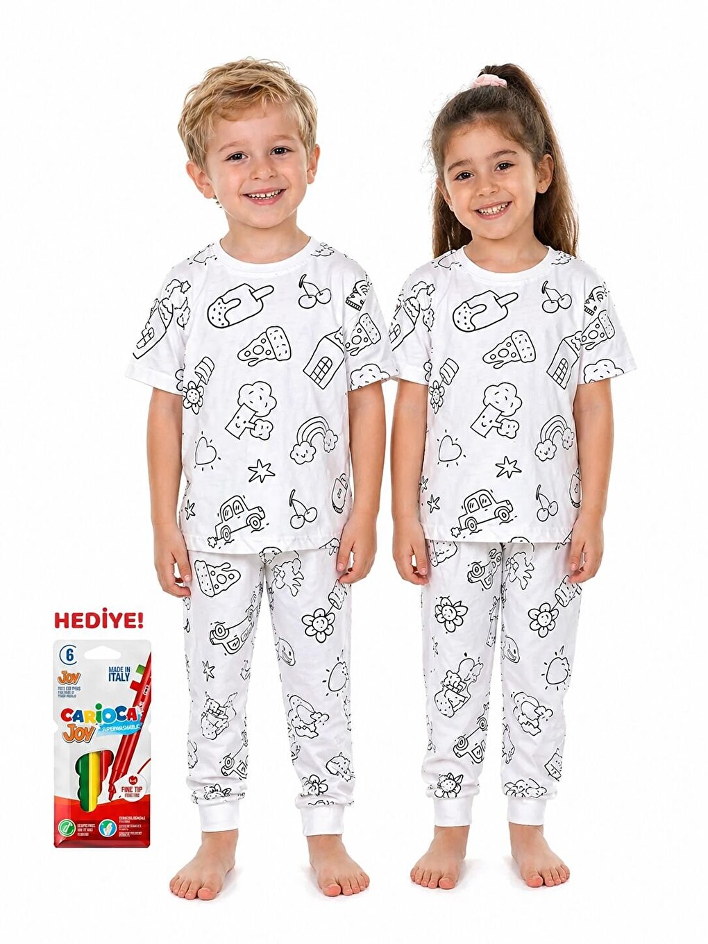 Beyaz Figürlü Boyanabilir Pijama Takımı 41319-2
