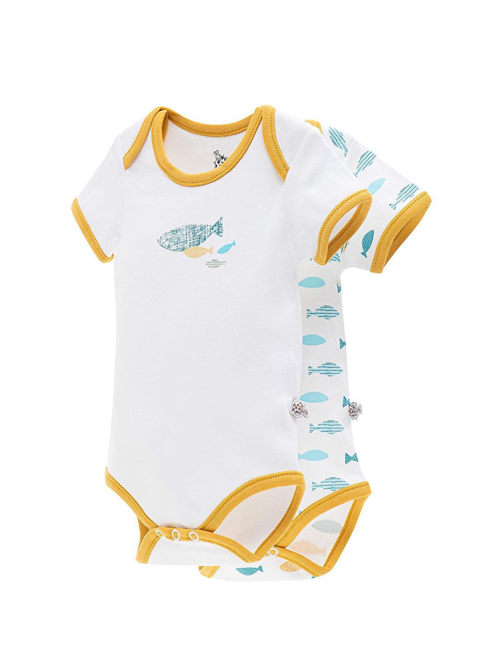 Dodo 2'li Bebek Zıbın Kısa Kollu %100 Organik Pamuk Penye Baskılı Beyaz-Sarı