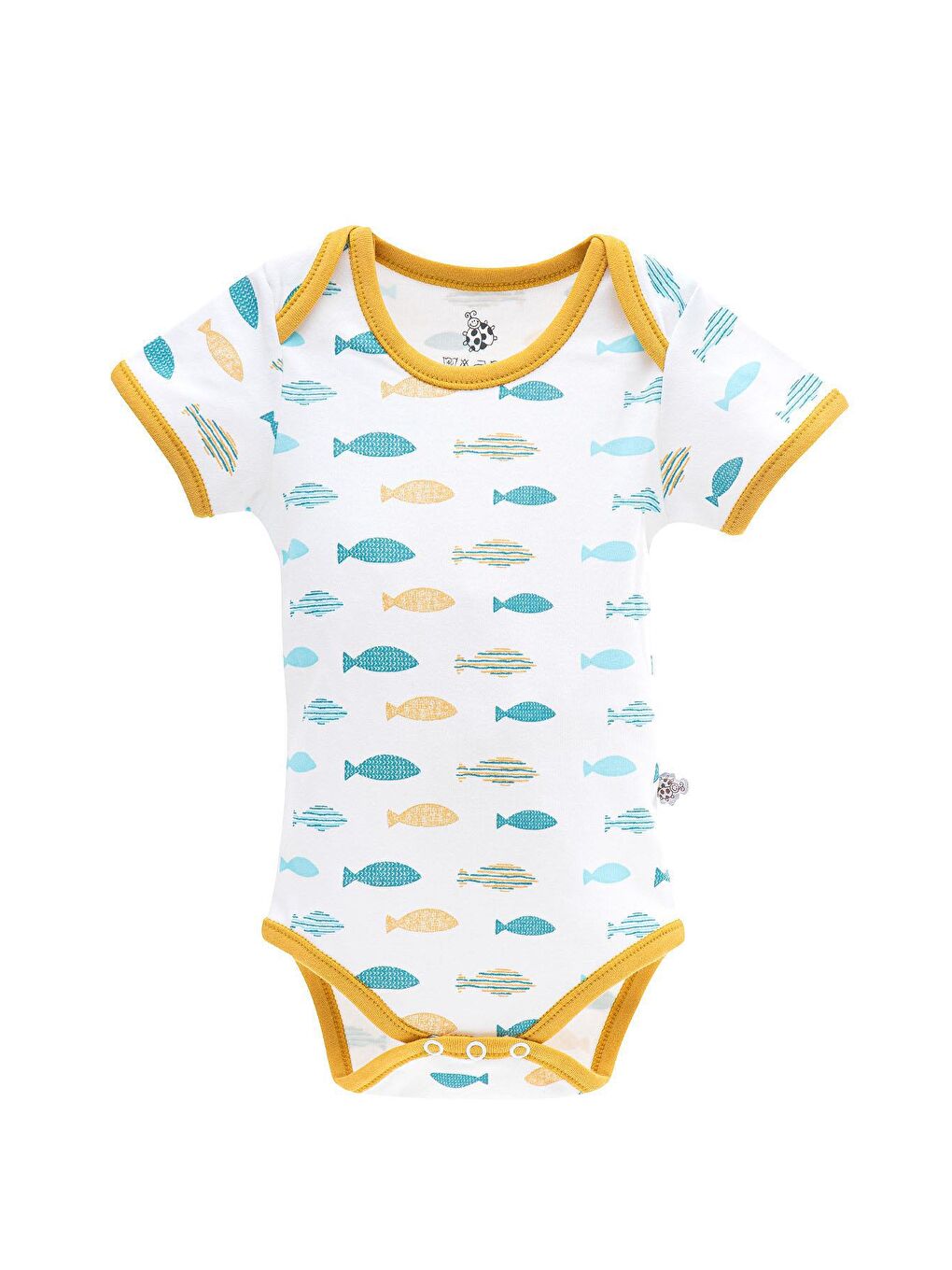 Dodo 2'li Bebek Zıbın Kısa Kollu %100 Organik Pamuk Penye Baskılı Beyaz-Sarı-1