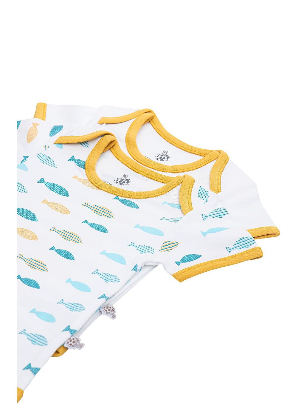 Dodo 2'li Bebek Zıbın Kısa Kollu %100 Organik Pamuk Penye Baskılı Beyaz-Sarı-4
