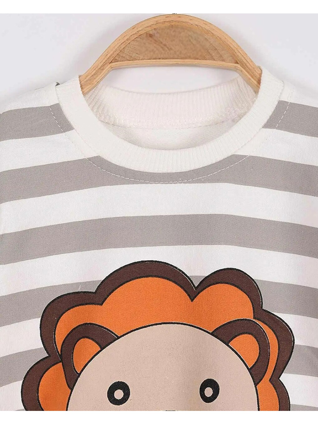 Gri Aslan Desenli Bebek Takımı (3-18 Ay) - Çizgili Uzun Kollu Sweatshirt Ve Eşofman Altı-4