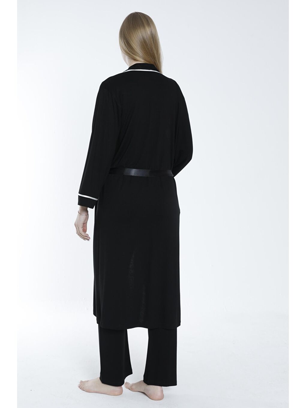 Siyah Sabahlıklı Şerit Detaylı Hamile ve Lohusa Pijama Takımı-1