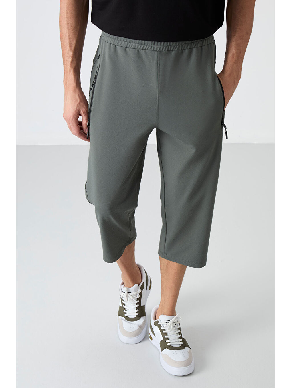 Yeşil Çağla Fermuar Cepli Standart Kalıp Klasik Paça Erkek Kapri - 83091-3