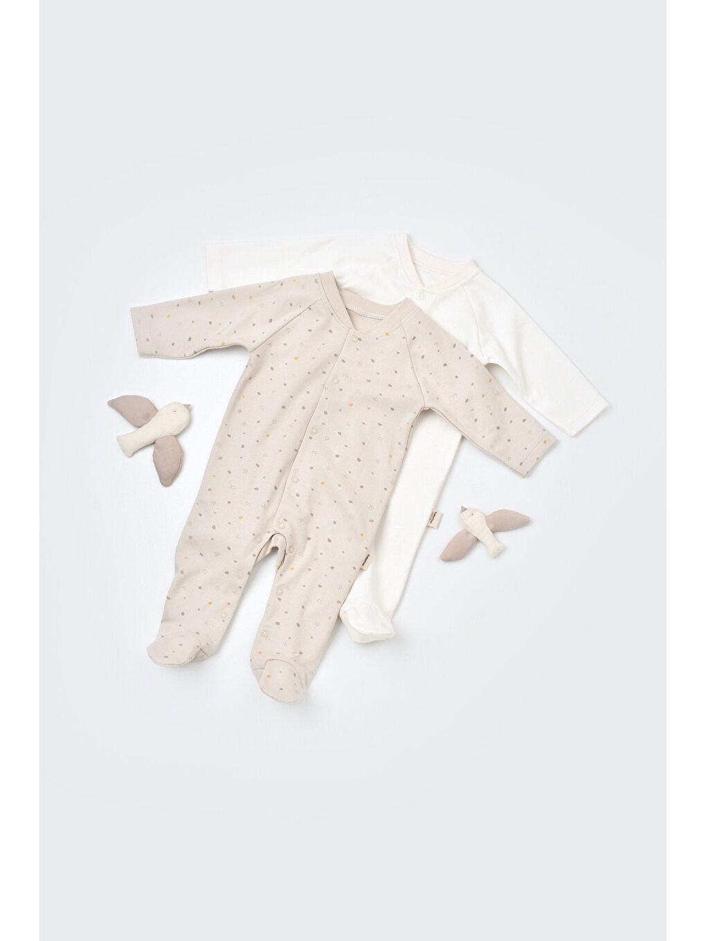 BabyCosy Organic Wear Ekru-Bej 2 Li Patikli Tulum