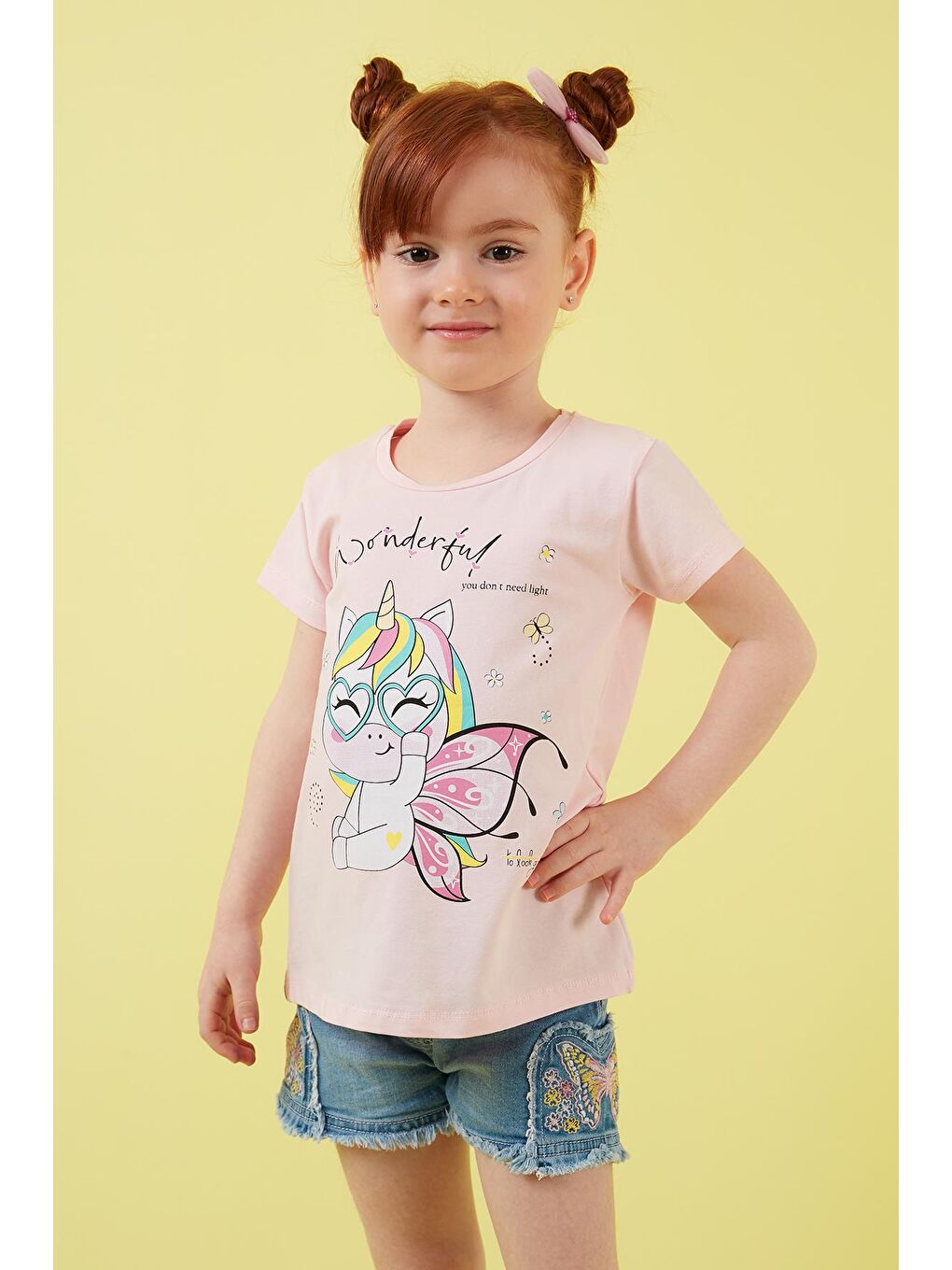 Pembe Baskılı Bisiklet Yaka Pamuklu T Shirt 6211044