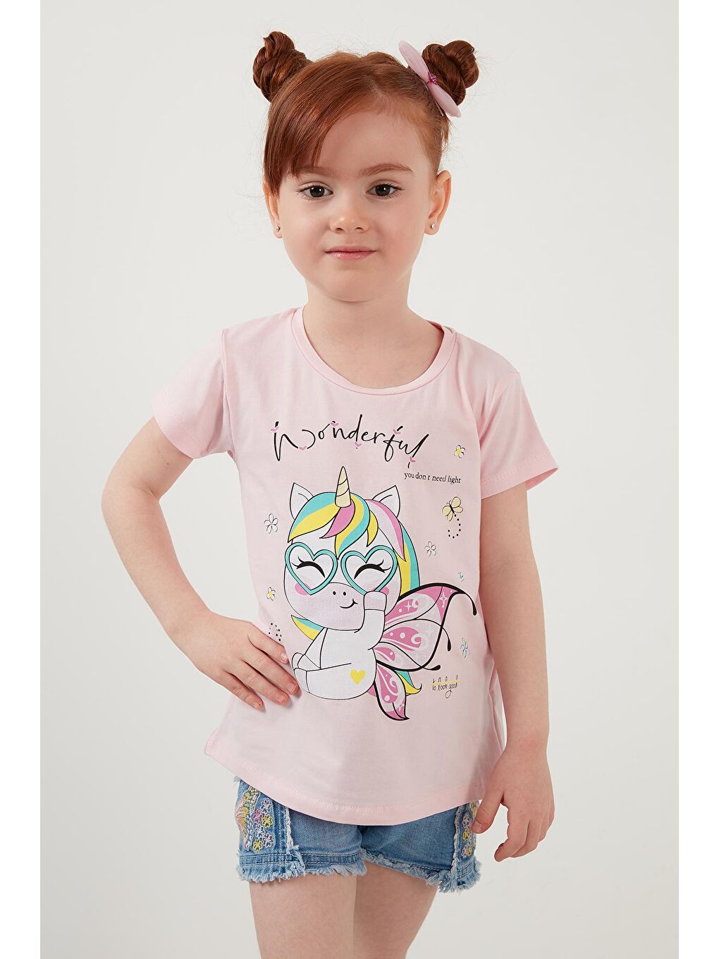 Pembe Baskılı Bisiklet Yaka Pamuklu T Shirt 6211044-1