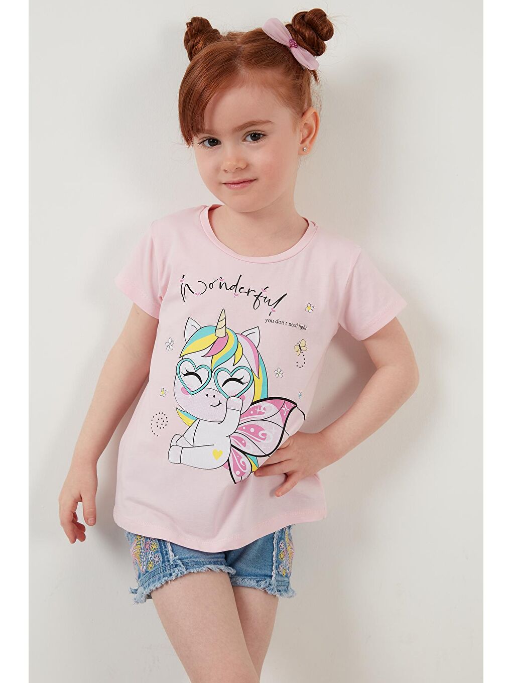 Pembe Baskılı Bisiklet Yaka Pamuklu T Shirt 6211044-2