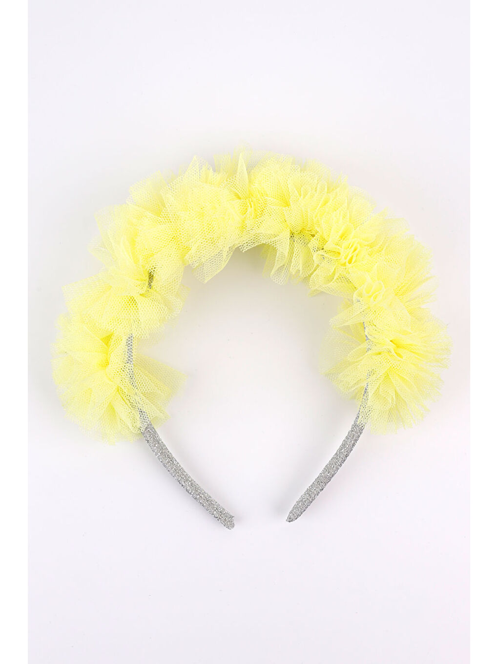 Sarı Tül Detaylı Simli Kız Çocuk Taç