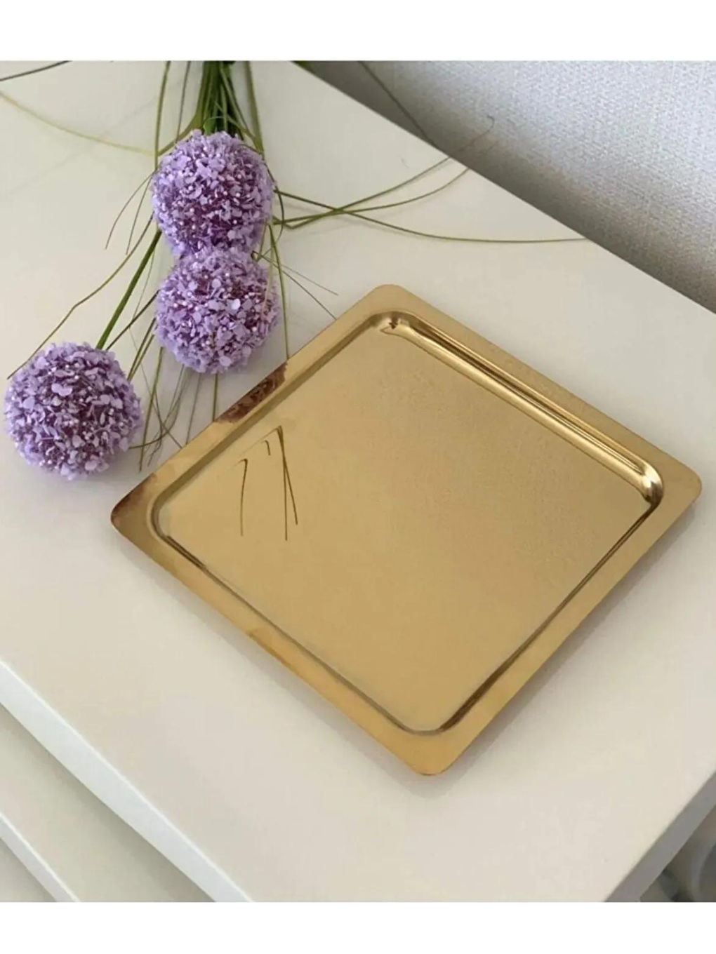 Sarı Paslanmaz Çelik Gold Renk Sunum Tepsisi 21 x21 cm 4 Adet-2