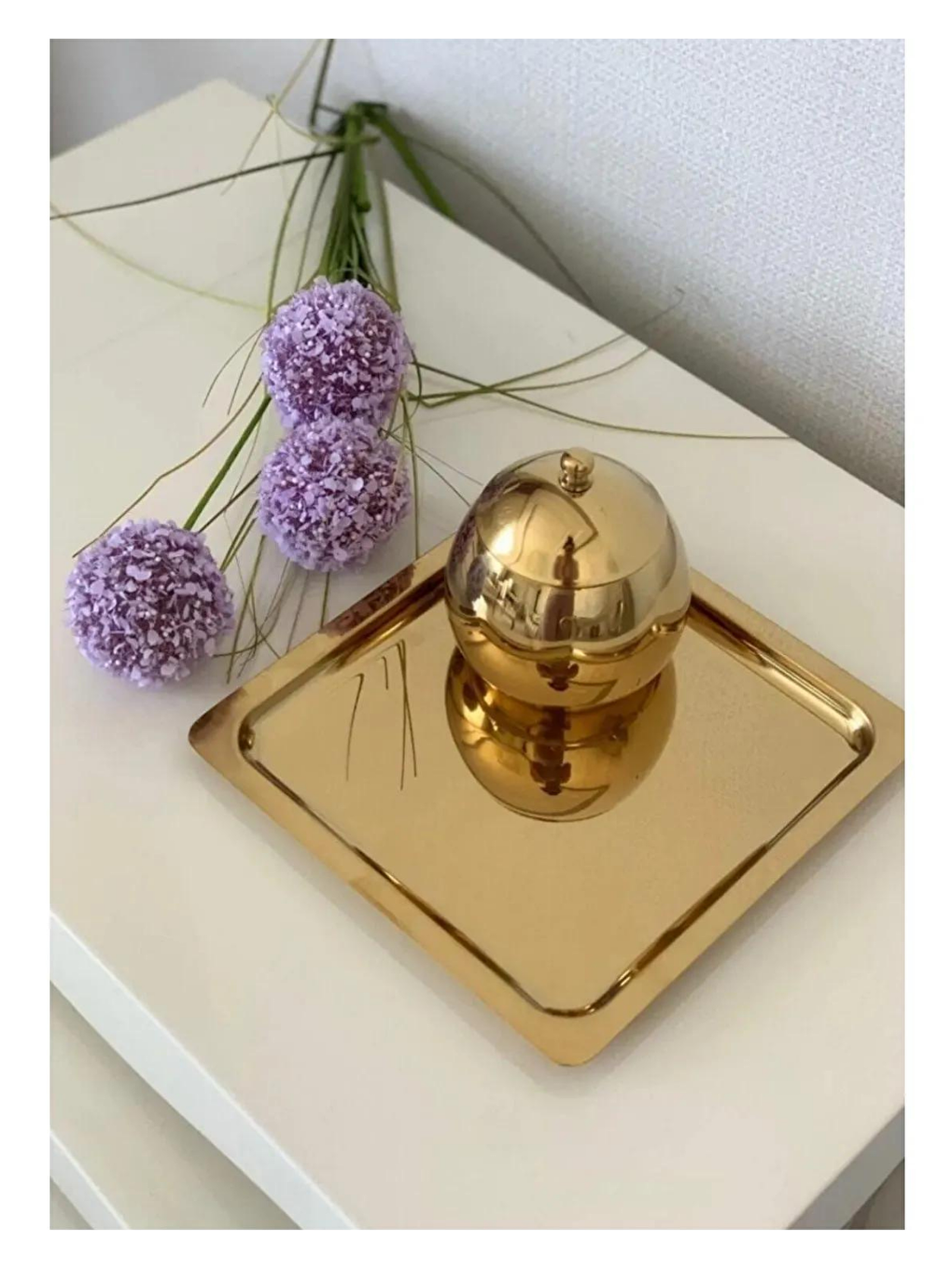 Sarı Paslanmaz Çelik Gold Renk Sunum Tepsisi 21 x21 cm 4 Adet-3