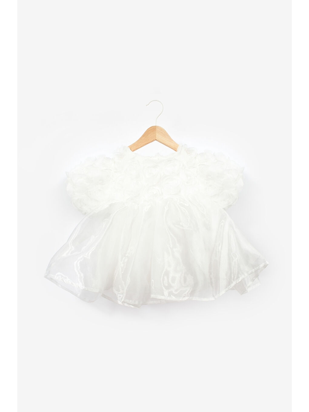 Beyaz Gül Detaylı Tül Etekli Kız Çocuk Elbise - Nelia-2