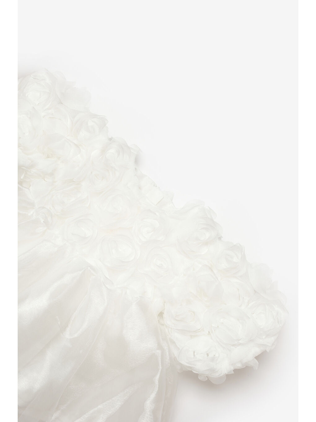 Beyaz Gül Detaylı Tül Etekli Kız Çocuk Elbise - Nelia-4
