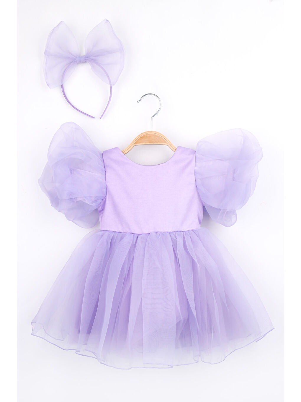 Lila Taçlı Organze Kız Çocuk Parti Elbisesi - Carlene-2