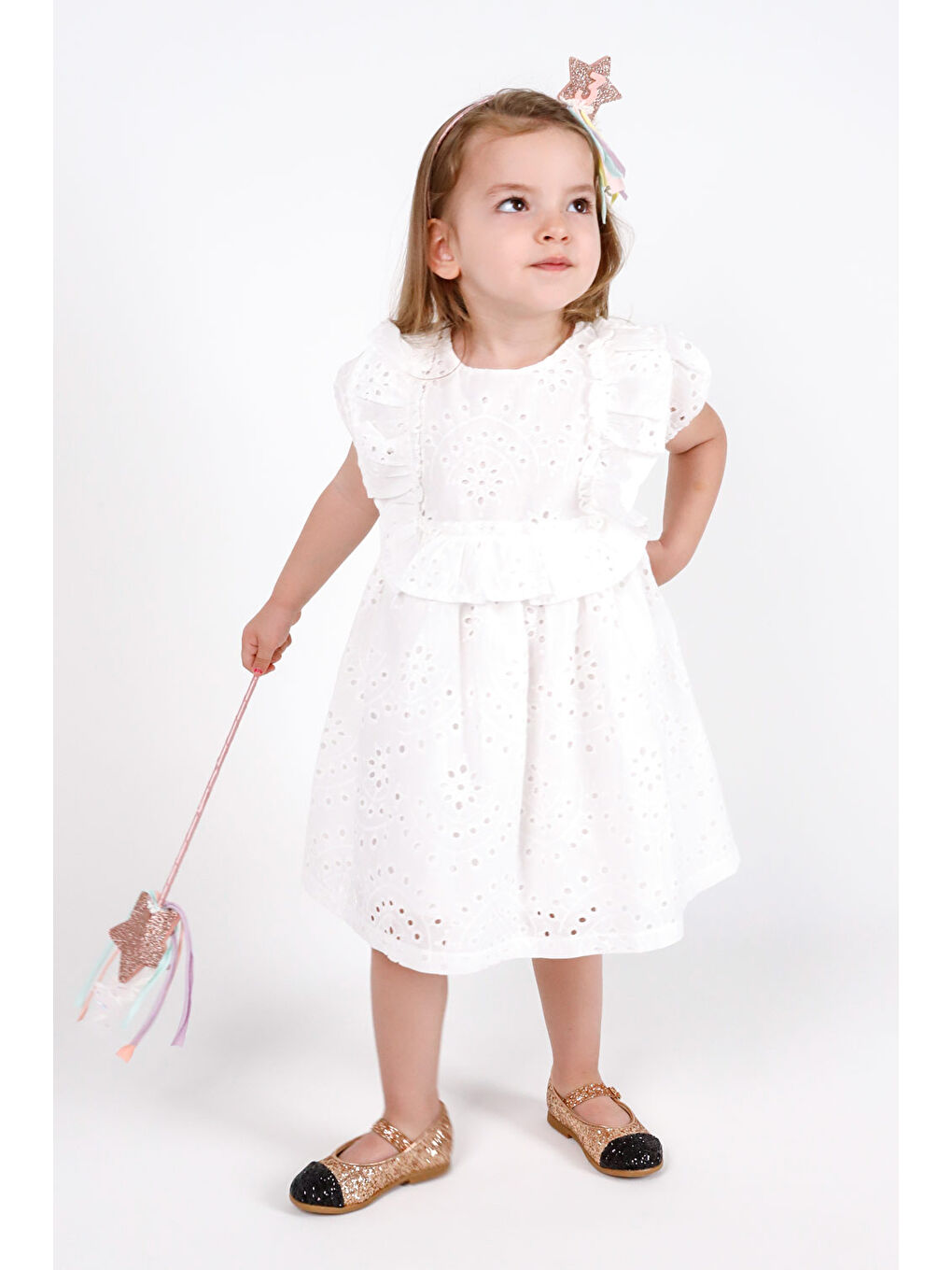 Ekru Fisto Dantelli Kız Çocuk Elbise - Cara-1