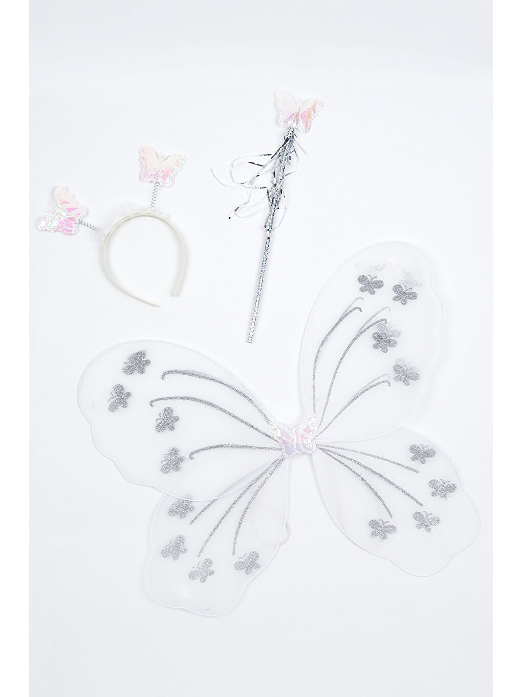 Beyaz Kelebek Kanat Asa Taç 3'lü Set