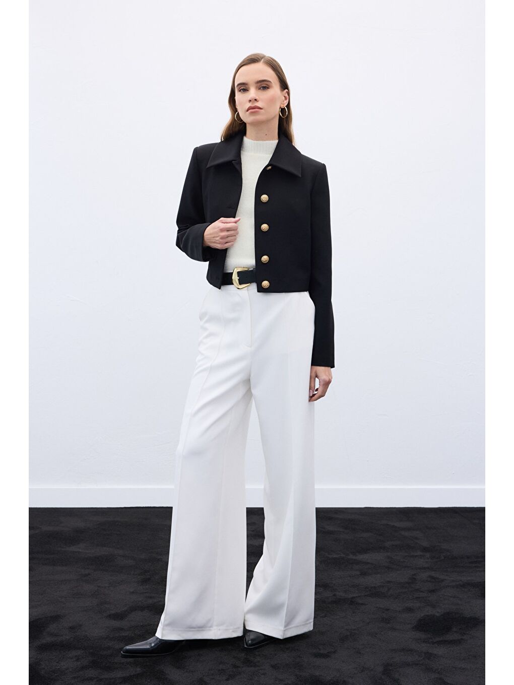 Düğmeli Kısa Ceket - Siyah-2