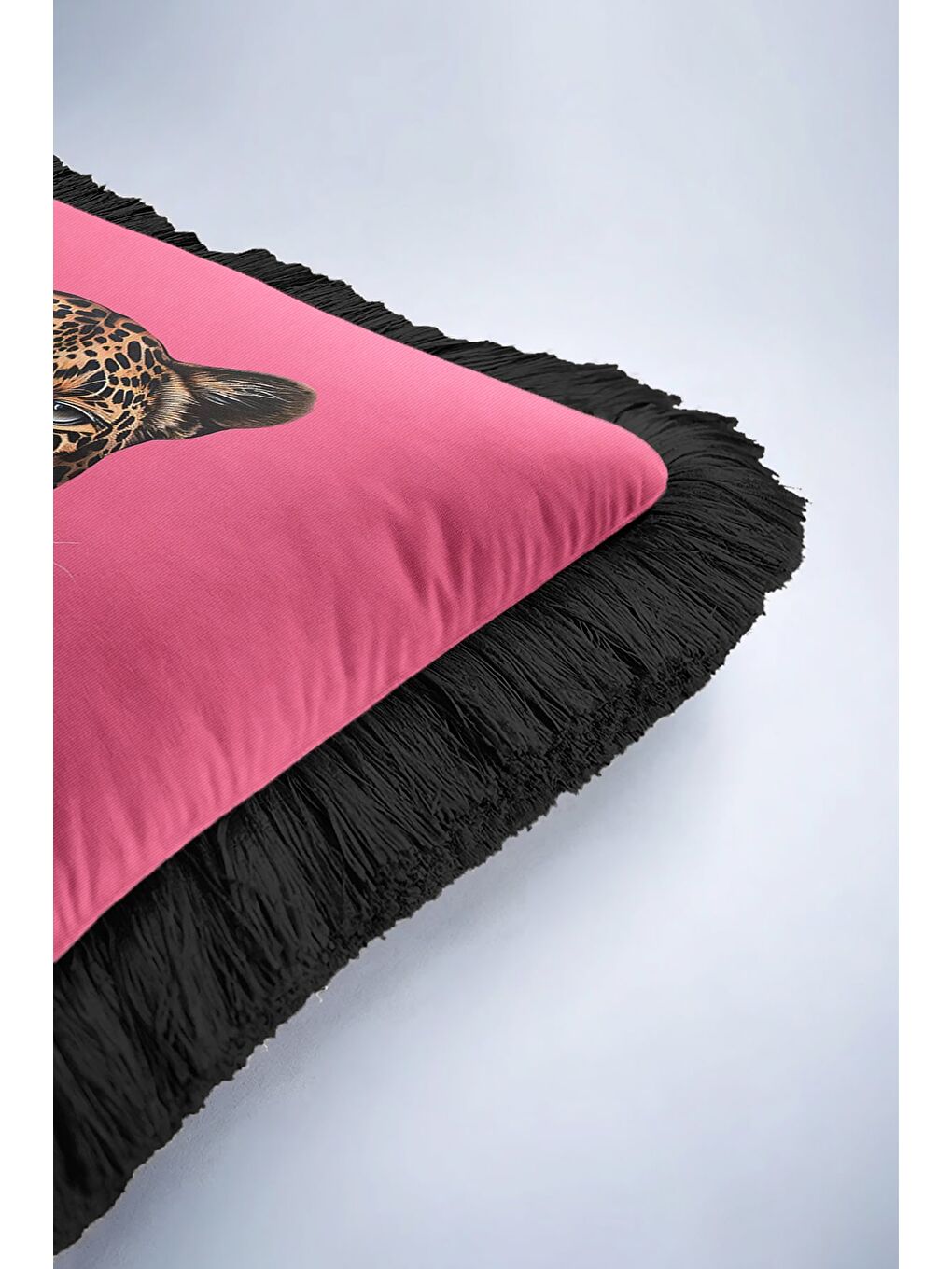 Karışık Lüks Çiçekli Leopar Saçaklı Yastık Kılıfı - Vintage Bohem Pembe Yeşil Püsküllü Kırlent Kılıfı-6