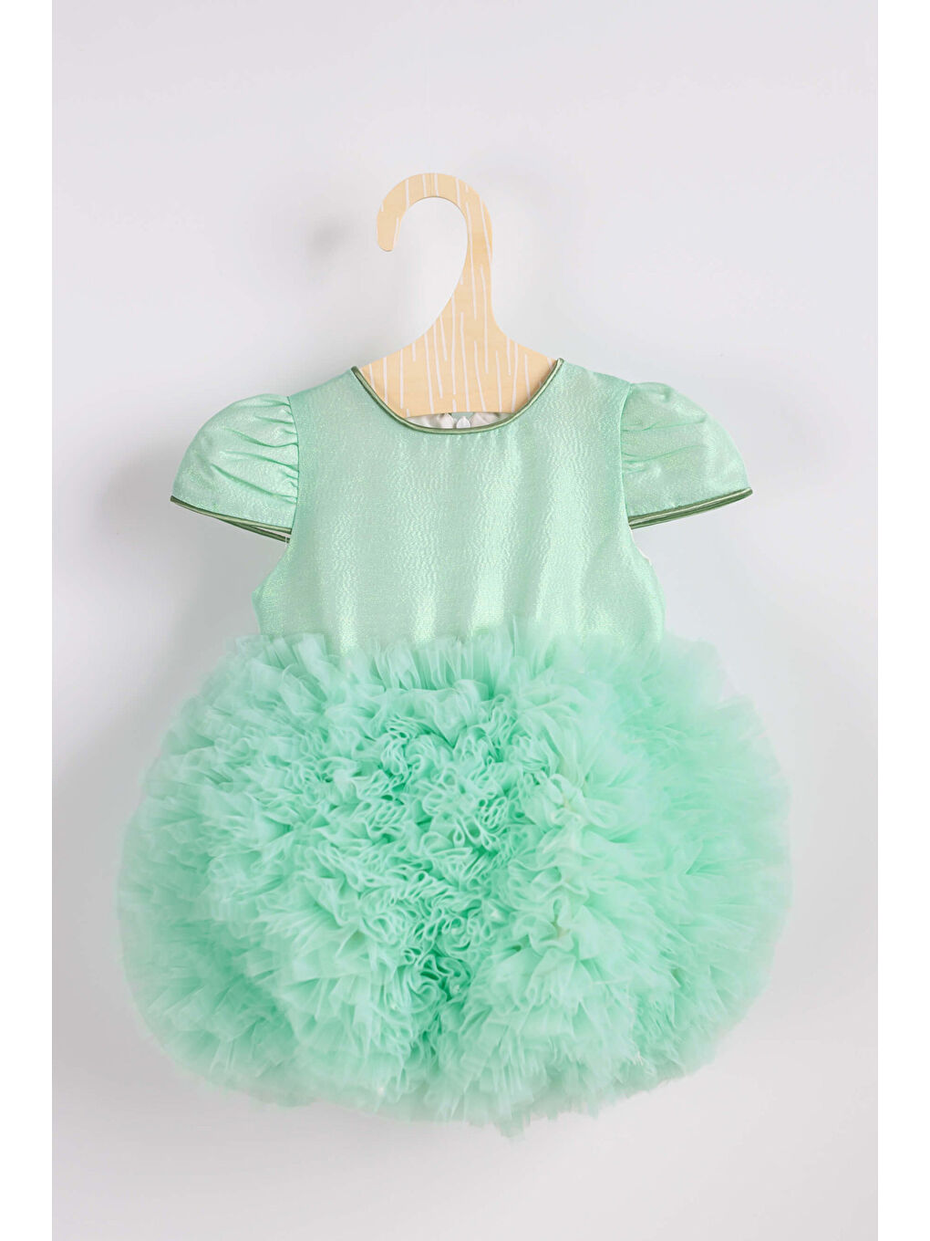 Yeşil Mint Kısa Kollu Tütülü Bebek Prenses Elbise - Lina-1