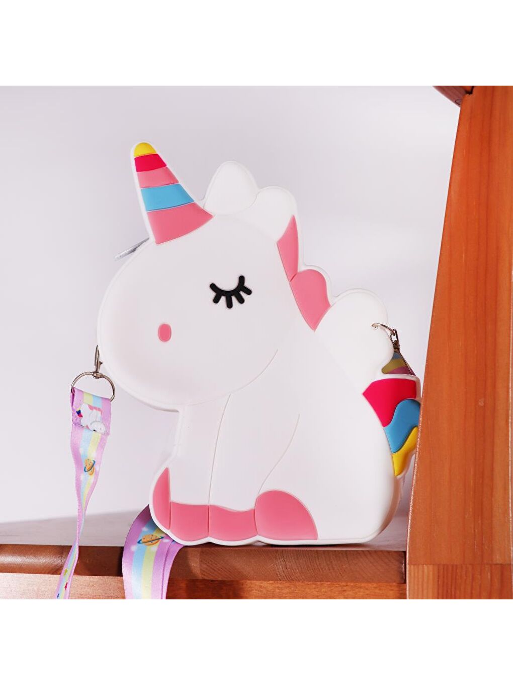 Pembe Silikon Beyaz Omuz Çantası-4