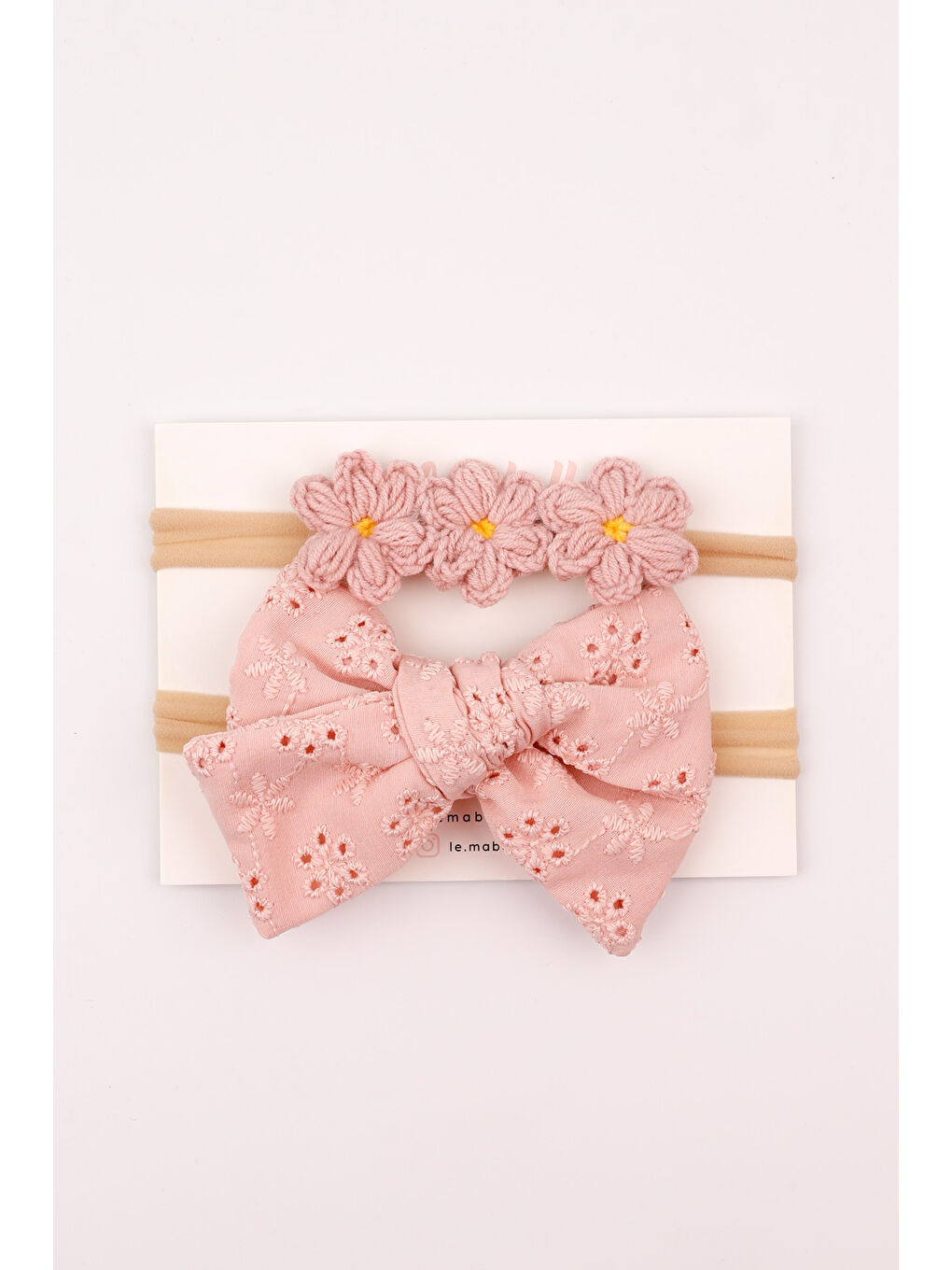 Pembe Gülkurusu Fisto Fiyonk Örgü Çiçek 2'li Kız Çocuk Saç Bandı Set