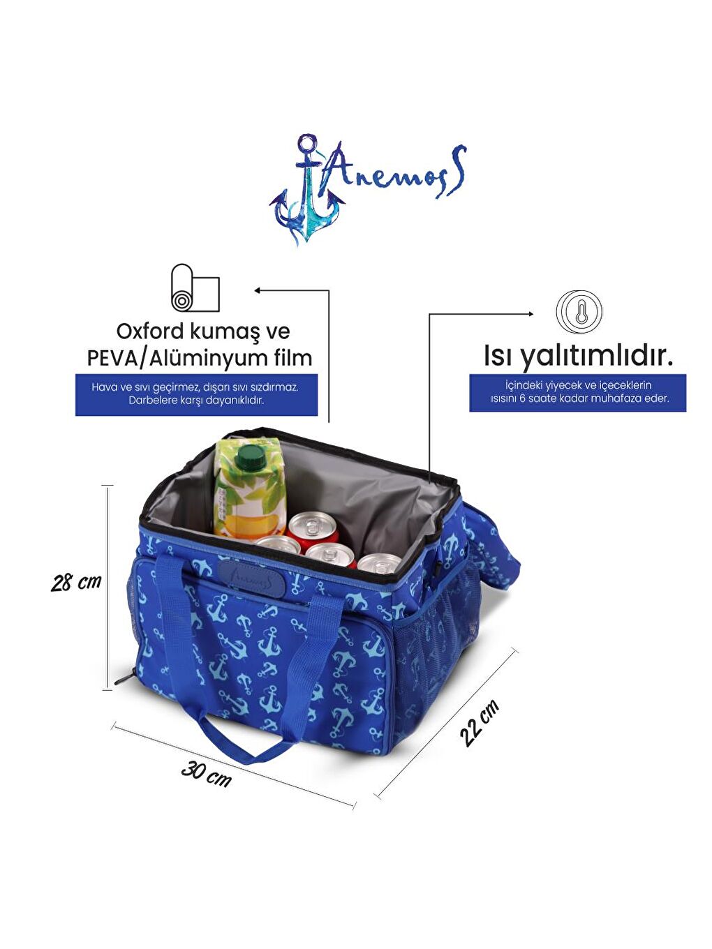 Anemoss Çapa Isı Yalıtımlı Çanta Mavi - 5