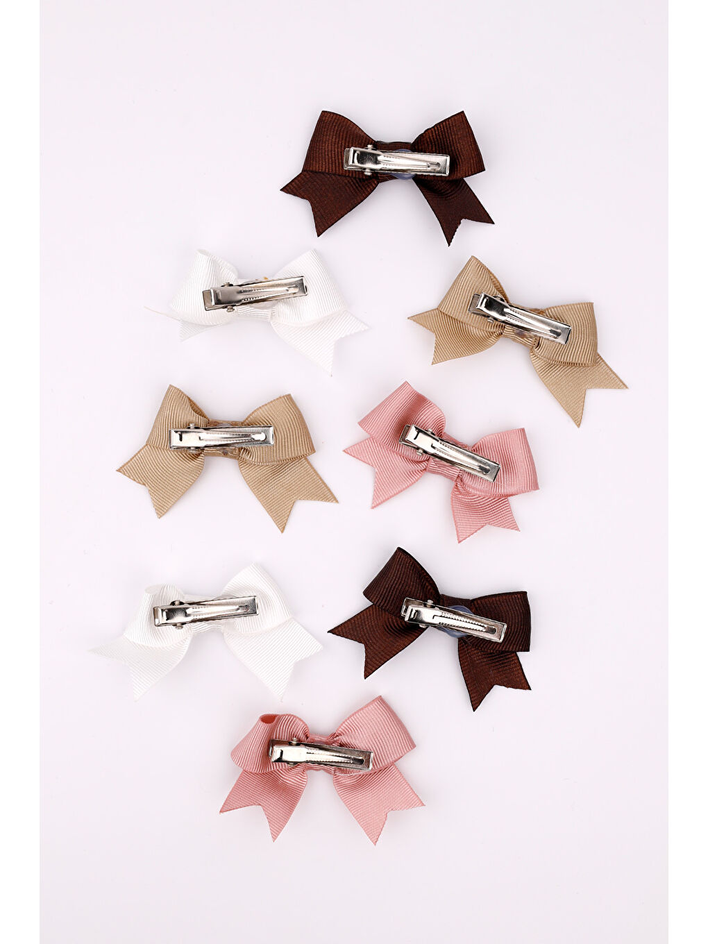 Karışık Çok Renkli Toprak Tonları 8'li Kurdele Fiyonk Klips Toka Set-2